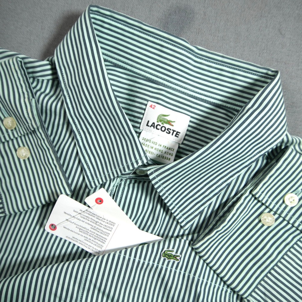NEW Lacoste Striped Long Sleeve Men Shirt L Office Coastal Preppy Ivy University